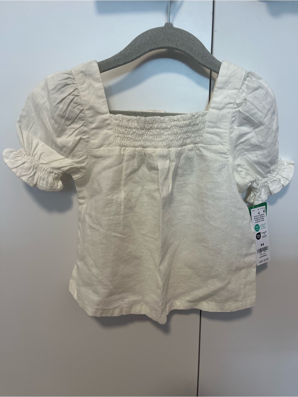 OshKosh B'gosh Cream Smocked Square-Neck Puff Sleeve Top
